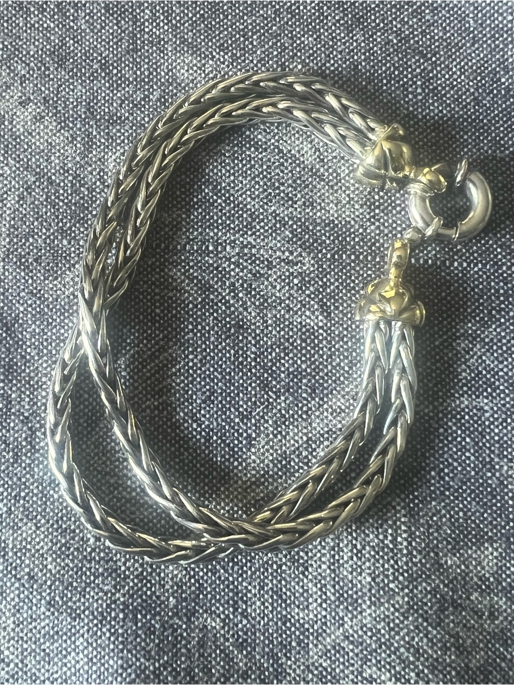 Braided Sterling-Color Rope Bracelet with Ring Clasp